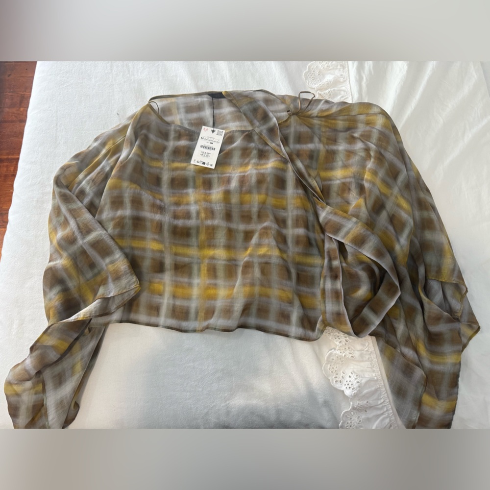 Zara Plaid Top With Neck Scarf